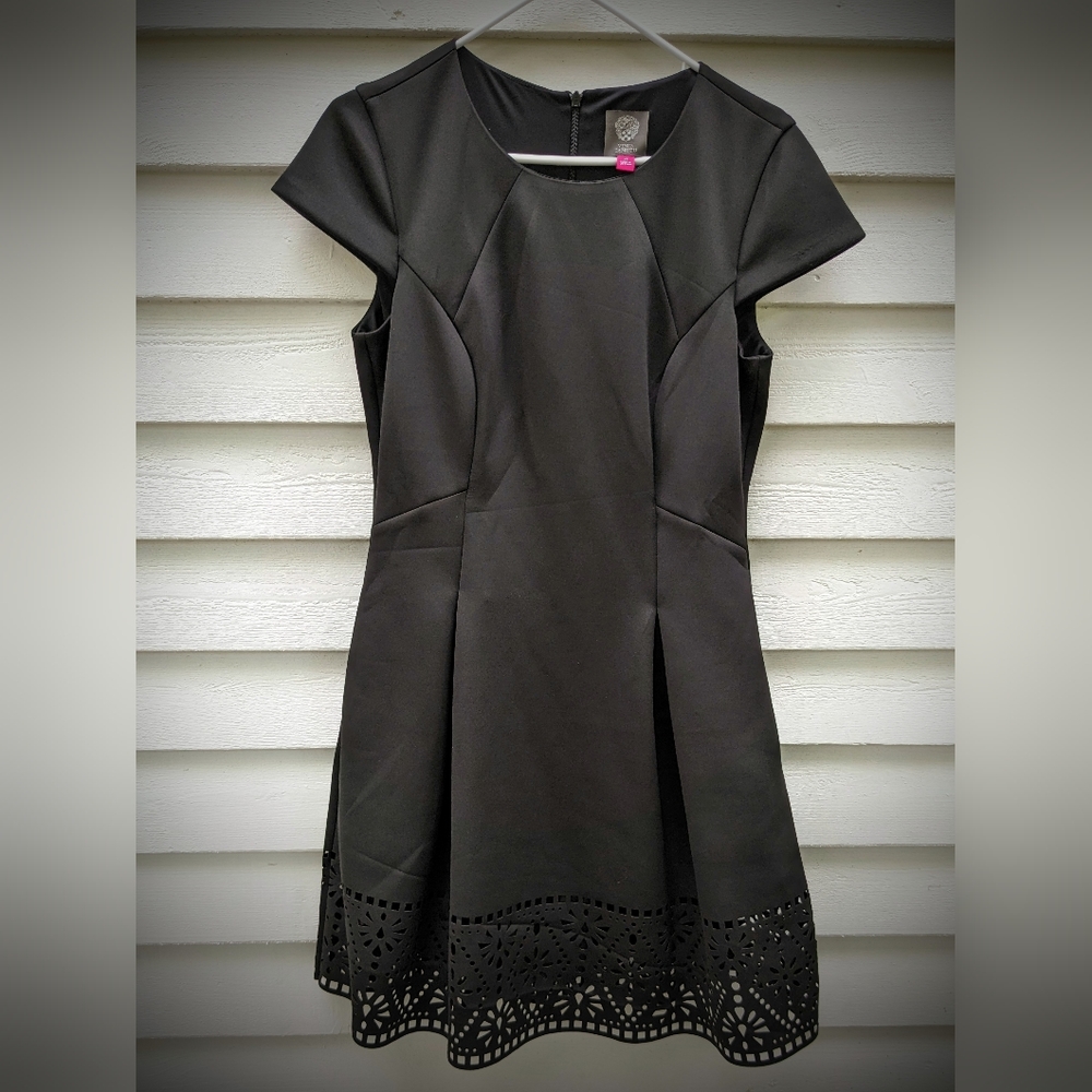Vince Camuto Black Laser-Cut Fit and Flare